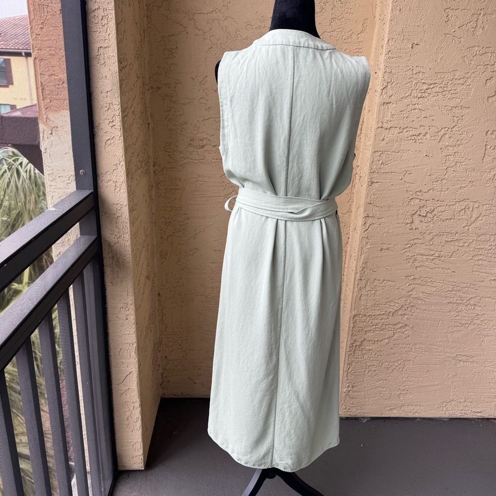 Everlane The Japanese GoWeave Wrap Dress Sz 12 Sage Green Midi Sleeveless - Picture 3 of 14